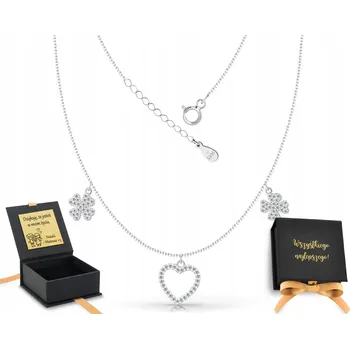 Náhrdelník Stříbrný náhrdelník celebritka s čtyřlístek a srdíčkem se zirkony, stříbro 925