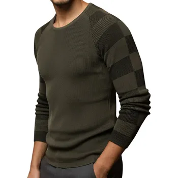 Pánský svetr Pánský svetr přes hlavu s kulatým výstřihem khaki WX1637 - L