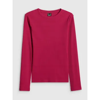 Dámské tričko 4F DÁMSKÉ TRIČKO S DLOUHÝM RUKÁVEM RŮŽOVÉ SLIM ŽEBROVANÉ BAVLNĚNÉ ELASTICKÉ XS