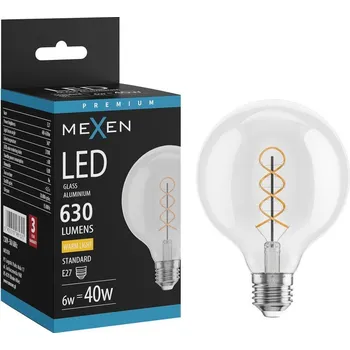 Žárovka Mexen Vintis Žárovka filament spirála LED E27, G95, 6W, Teplá - 2700K, 630 lm, čirá - L167-E27-0627-00 Żarówki LED