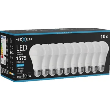 Žárovka Mexen Nova 10x LED žárovka E27, A60, 15W, Studená - 6500K, 1575 lm - L100-E27-1565-01x10 Żarówki LED