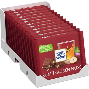 Čokoláda Ritter Sport mléčná čokoláda s rumem rozinkami a oříšky 12x100g - VÝHODNÉ BALENÍ
