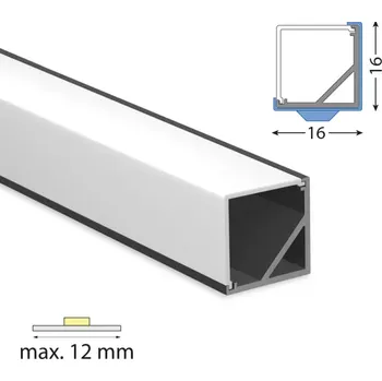 LED páska Rohový hliníkový profil černý RI 16x16mm včetně matného difuzoru 1 m