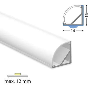 LED páska Rohový hliníkový profil RF 16x16mm včetně mléčného difuzoru 1 m