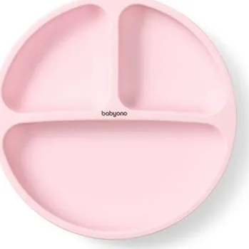 BABYONO Talíř silikonový s přísavkou - pink 6m+