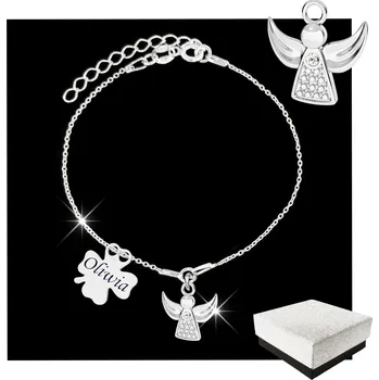 Náramek Stříbrný Náramek ke Svaté Přijímání s Gravírování Andílek 925
