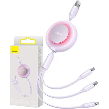 Datový kabel Baseus Bright Mirror 2, kabel 3 v 1 USB pro micro USB / USB‑C / Lightning, 3,5 A, 1,1 m (fialový)