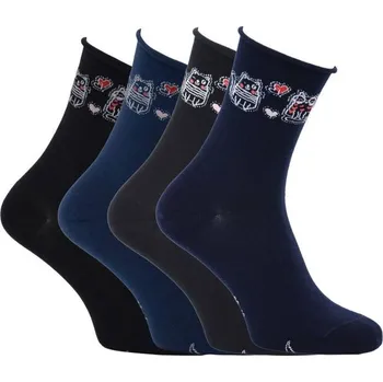 Dámské ponožky Zdravé ponožky zdravotní vzorované ruličkové ponožky bez gumiček s kočičkami mix Velikost: 35 - 38, Barva: antracit