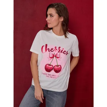 Dámské spodní prádlo Sinsay - Bavlněná košilka s potiskem - krémová - 957GS-01X - 957GS-01X-XXL