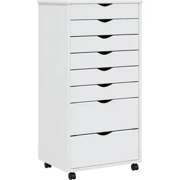 Komoda SKŘÍŇKA NA KOLEČKÁCH MOSS SE ZÁSUVKAMI BÍLÁ BOROVICE