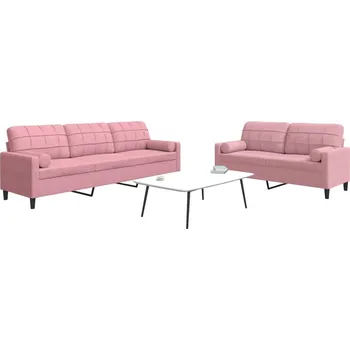 Pohovka 2dílná sedací souprava s poduškami a podhlavníky růžová samet Růžová3278494