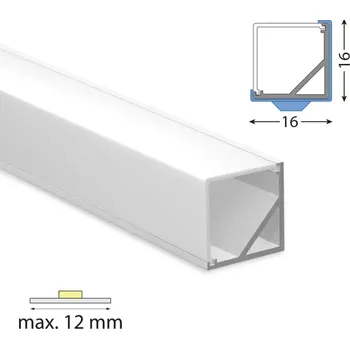 LED páska Rohový hliníkový profil RI 16x16mm včetně matného difuzoru 1 m