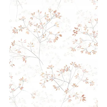 Tapeta BÍLÁ TAPETA S BROSKEVOVÝMI MALÝMI KVĚTY AKVARELOVÝ STYL RUSTIKÁLNÍ TAPETY