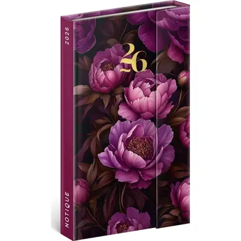 Diář NOTIQUE Týdenní magnetický diář Fialové květy 2026, 13 x 21 cm