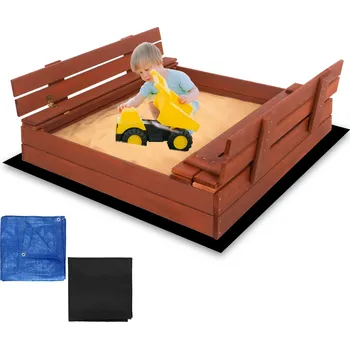 Hra na zahradu Springos DŘEVĚNÉ PÍSKOVIŠTĚ PREMIUM 100 X 100 CM SBP100SET04