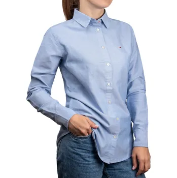 Podprsenka Dámská košile Tommy Jeans modrá bavlněná s dlouhým rukávem, velikost M