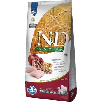 Krmivo pro psa Farmina Pet Foods - N&D Krmivo N&D Dog Senior Medium & Maxi Ancestral Grain Chicken, Spelt, Oats & Pomegranate 12kg - EXPIRACE 23.07.2025