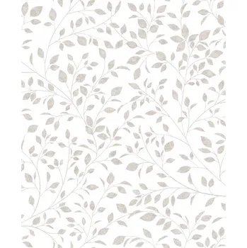 Tapeta BÍLÁ TAPETA SE ŠEDÝMI MALÝMI LÍSTKY ROSTLINNÝ MOTIV RUSTIKÁLNÍ STYL TAPETY