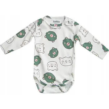 Kojenecký body 68 BAVLNĚNÝCH BODY s žebrováním a dlouhým rukávem, barva ecru, s motivem MEDVÍDKŮ BE87