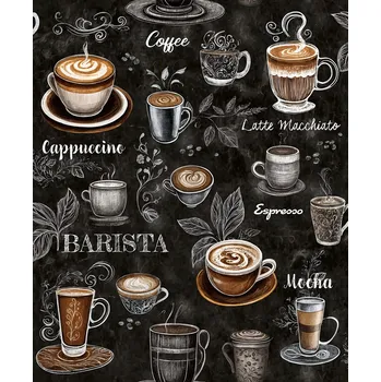 Tapeta Černá tapeta do kuchyně káva šálky hnědé bílé vinylové tapety