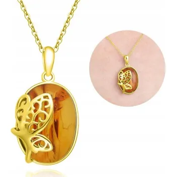 Náhrdelník Zlatý náhrdelník Řetízek pro ženy s přívěskem Jantar Stříbro O Ryzosti 925 50 cm