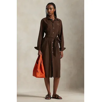 Dámské šaty Šaty s příměsí lnu Polo Ralph Lauren 211A96346 hnědá 89X, vel. 36