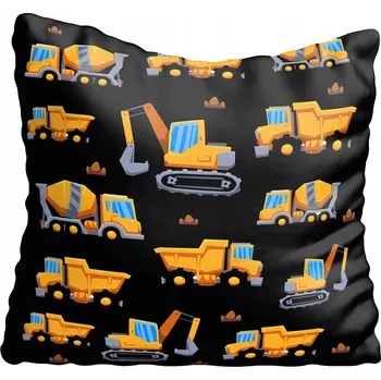 Polštář Dekorační povlak na polštář s motivy stavebních vozidel, černý, 40x40 cm, dětský