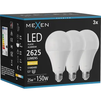 Žárovka Mexen Nova 3x LED žárovka E27, A95, 25W, Teplá - 3000K, 2625 lm - L100-E27-2530-01x03 Żarówki LED