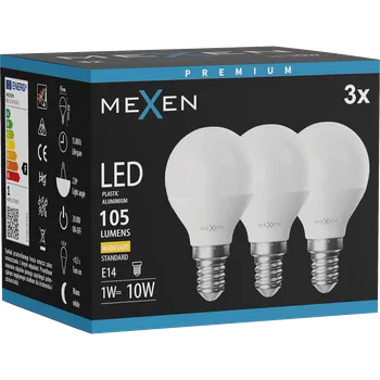 Žárovka Mexen Nova 3x LED žárovka E14, G45, 1W, Teplá - 3000K, 105 lm - L101-E14-0130-01x03 Żarówki LED