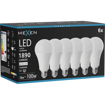 Žárovka Mexen Nova 6x LED žárovka E27, A70, 18W, Neutrální - 4000K, 1890 lm - L100-E27-1840-01x06 Żarówki LED