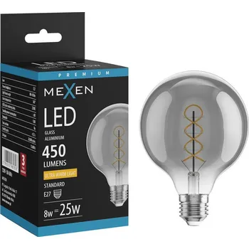 Žárovka Mexen Vintis LED žárovka filament spirála E27, G95, 8W, Teplá - 2200K, 450 lm, kouřová - L167-E27-0822-70 Żarówki LED