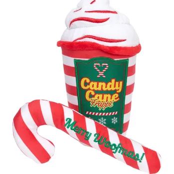 Hračka pro psa FuzzYard Xmas plyšová hračka kelímek Frappe a Candy Cane 2 ks