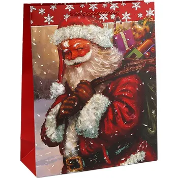 Vánoční dárková taška s glitry, střední, 8 červená