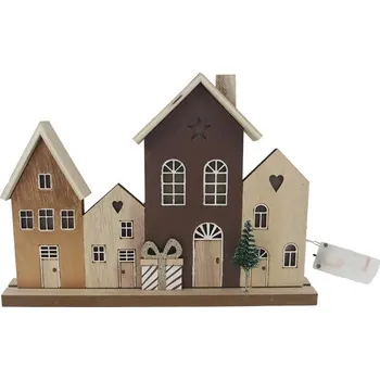 Vánoce Dřevěná dekorační vesnička LED D7338