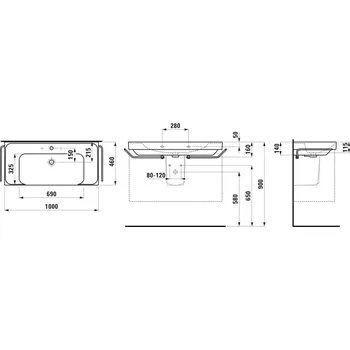 LAUFEN MEDA - umyvadlo, odkládací plocha vpravo a vlevo (H810119) Barva: Bílá LCC (Laufen Clean Coat), Provedení: bez přepadu, s 1 otvorem pro baterii