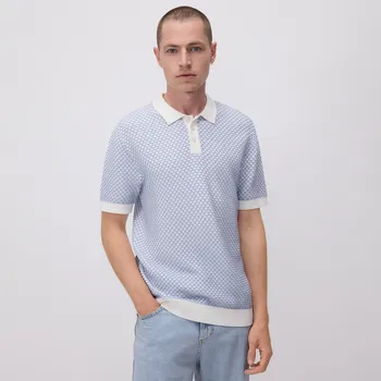 Pánský svetr Reserved - Polo svetr ze strukturovaného úpletu - bleděmodrá - 4751C-05P - 4751C-05P-XL