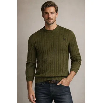 Pánský svetr U.S. POLO ASSN. - PÁNSKÝ SVETR BERT US40 173 005 000413 346 s copánkovým vzorem