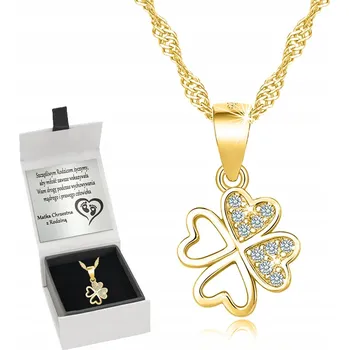 Náhrdelník POSTŘÍBŘENÝ NÁHRDELNÍK POZLÁCENÝ SRDÍČKA JETEL GRAVÍROVÁNÍ