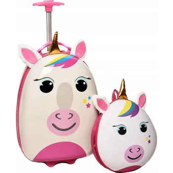 JEDNOROŽEC Sada Kufřík na Kolečkách LED Svítící BATOH pro Děti Zavazadlo