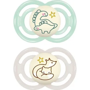 Kojenecká váha Dudlíky MAM Perfect Night v sadě 2 kusů, svítící ve tmě, dětské dudlíky šetrné k zubům vyrobené z