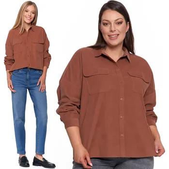 Dámská košile Moraj dámská košile s dlouhým rukávem, jednobarevná béžová, dámská manšestrová košile, velikost L/XL