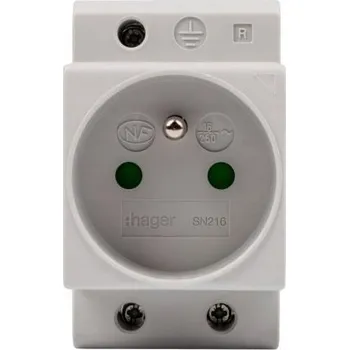 Elektrická zásuvka Zásuvka pro DIN lištu TS 2P+T s uzemněním 230VAC 10/16A SN216 Hager