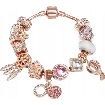 Náramek Bransoletka 16 cm różowozłota charms s přívěsky a krystalky