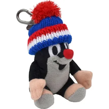 plyšák Krtek 9cm sedící s kulichem v modré trikoloře s karabinkou