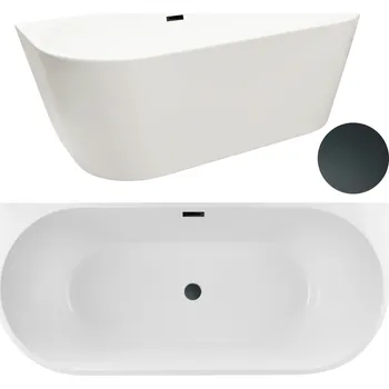 AQUauno volně stojící vana ke zdi 170x80 cm černá zátka a přepad
