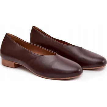 Dámské baleríny Dámské baleríny z eko kůže, plochý podpatek, hladké, nazouvací, hnědé, velikost 40