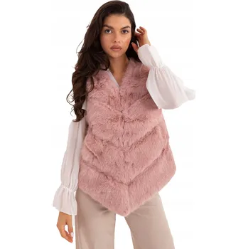 Dámská vesta DÁMSKÁ VESTA Z UMĚLÉ KOŽEŠINY s asymetrickým střihem – TEPLÁ a STYLOVÁ růžová