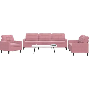 Pohovka 3dílná sedací souprava s poduškami růžová samet Růžová3278434