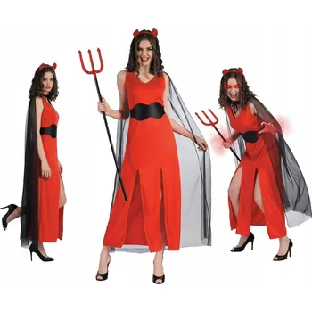 Kostým pro dospělé Elegantní Ďáblice ( šaty s pláštěm, čelenka)