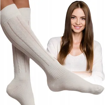 Dámské ponožky DÁMSKÉ PODKOLENKY bavlněné, ažurové, copánkový vzor, Ecru Milena *37-41